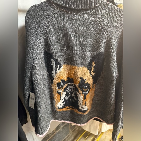 Pilcro Anthropologie Jesse Icon Cardigan Sweater- Grey French Bulldog - Picture 6 of 7